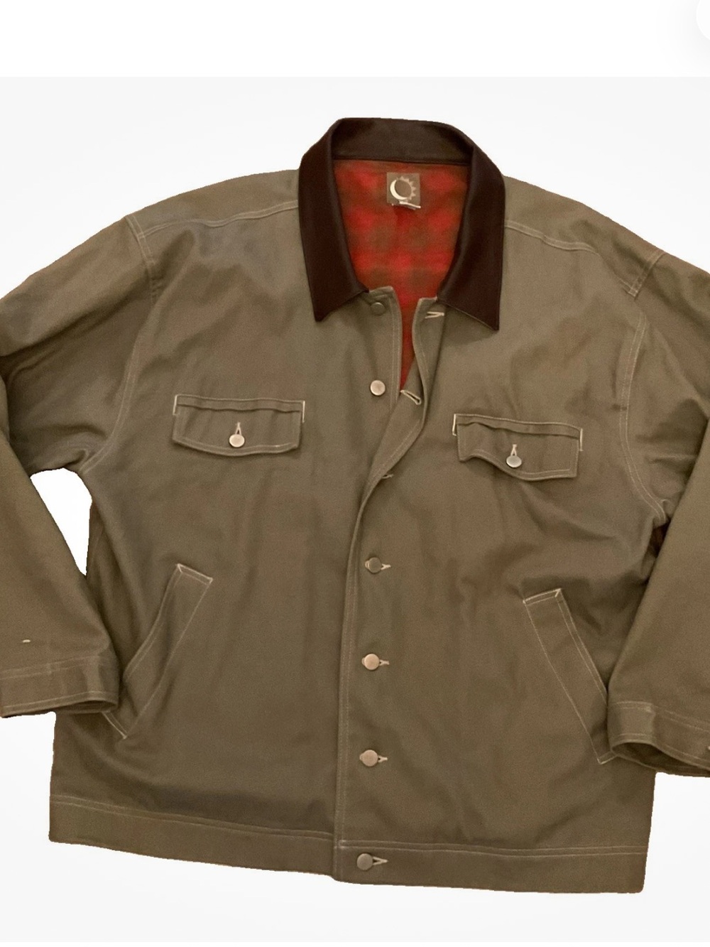 Marlboro Olive Green Canvas Field Jacket Leather Collar